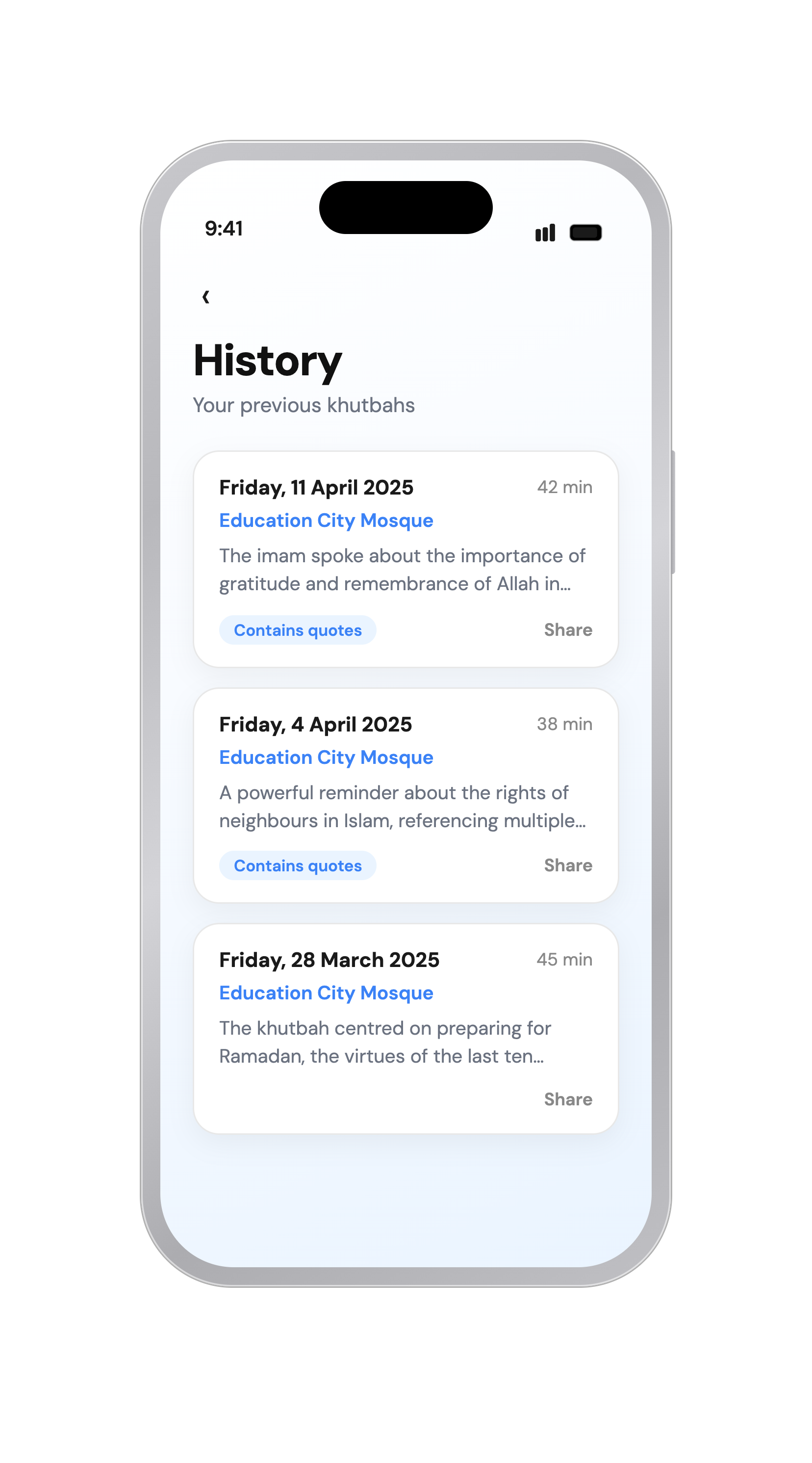 History of previous khutbahs